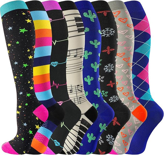 cerpite Compression Socks for Women & Men Circulation 8 Pairs Compression Socks 20-30 mmhg Best for Running,Nurse,Travel