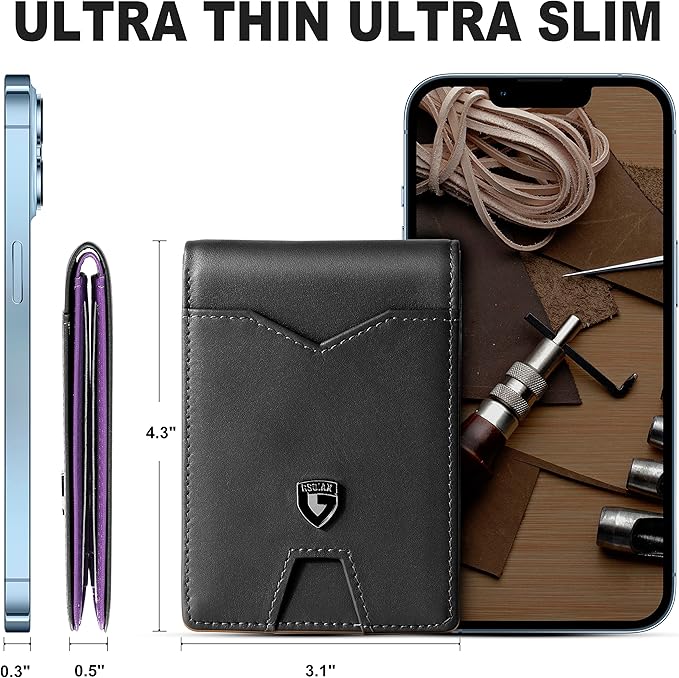 GSOIAX Slim Wallet for Men Rfid Blocking Leather Bifold Front Pocket Carbon Fiber Men's Money Clips Credit Card Holder With Gift Box