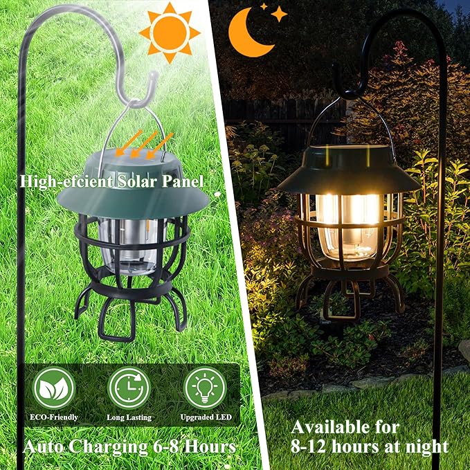 TRIROCKS Set of 2 LED Solar Camping Lantern Dimmable Rechargeable Lantern IPX3 Water-Resistant Portable Emergency Lights Outdoor Camping Lights for Camping Home Power Outage Hurricane Hiking (Green)