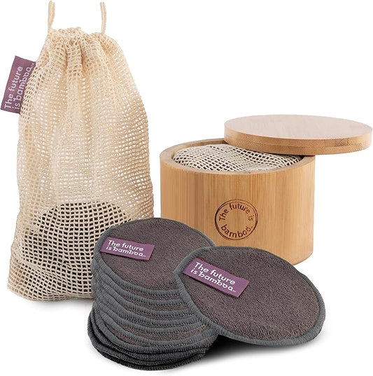 14 pcs Reusable Makeup Remover Pads | with Washable Laundry Mini Cotton Beauty Bag, Soft Reusable Face Pad for Facial Cleansing Wipes Skincare Set in Bamboo Holder for Storage of Cleansing Wipes