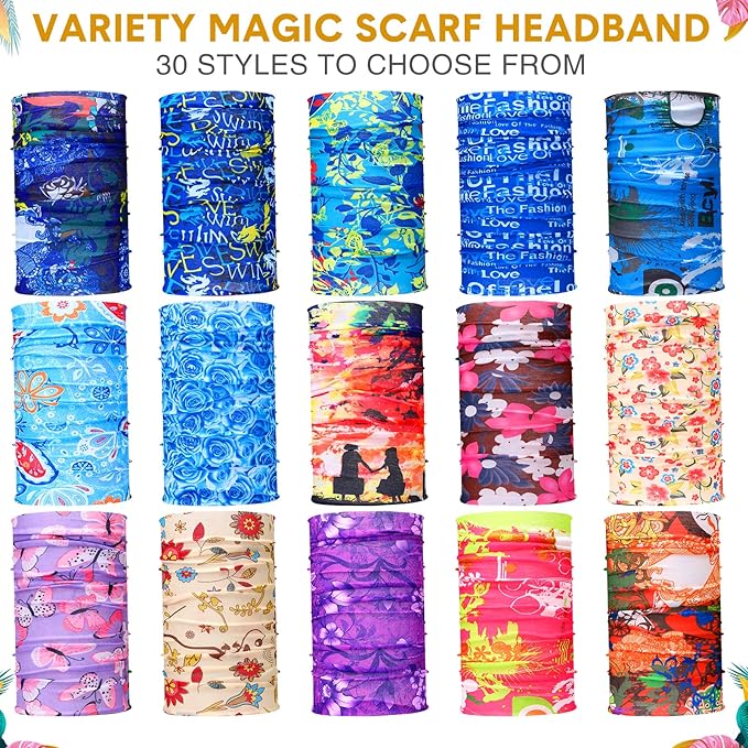 Tarpop 12/30 Pcs Neck Gaiters Scarf Elastic Wrap Headband Sweat Absorbing Bandana for Women Men Sports Yoga Running
