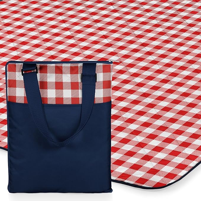 ONIVA - a Picnic Time brand - Vista Outdoor Picnic Blanket & Tote - Beach Blanket - Camping Blanket, (Navy with Red Check)
