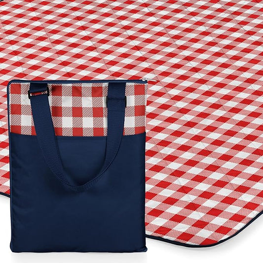 ONIVA - a Picnic Time brand - Vista Outdoor Picnic Blanket & Tote - Beach Blanket - Camping Blanket, (Navy with Red Check)