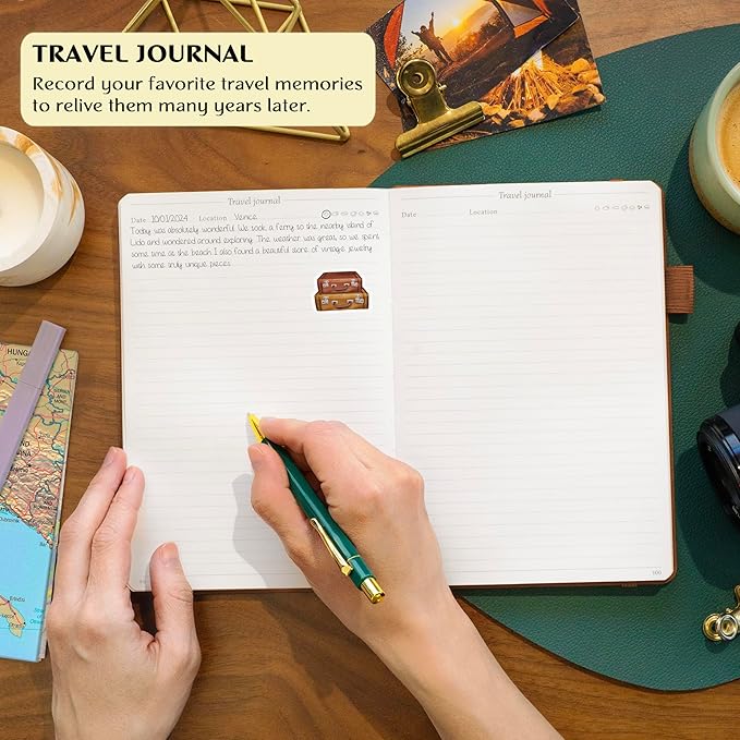 Legend Vintage Travel Journal – Traveling Diary & Photo Album for Men, Women & Family with Bucket List – Vacation Essentials (Brown)