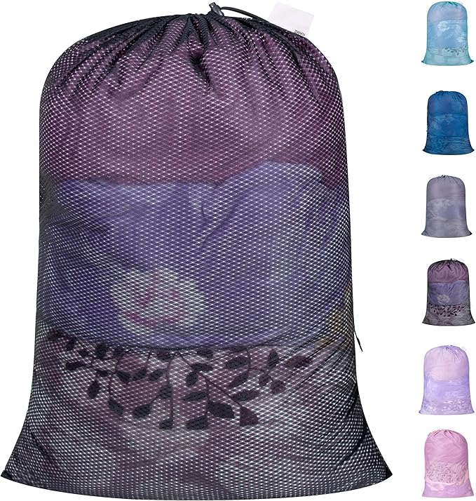 Polecasa Heavy Duty Diamond Mesh Laundry Bags 24x36"- Machine Washable Large Commercial Grade Laundry Bag with Drawstring & ID Tag for College Dorms, Travel, Sports Equipment – Black