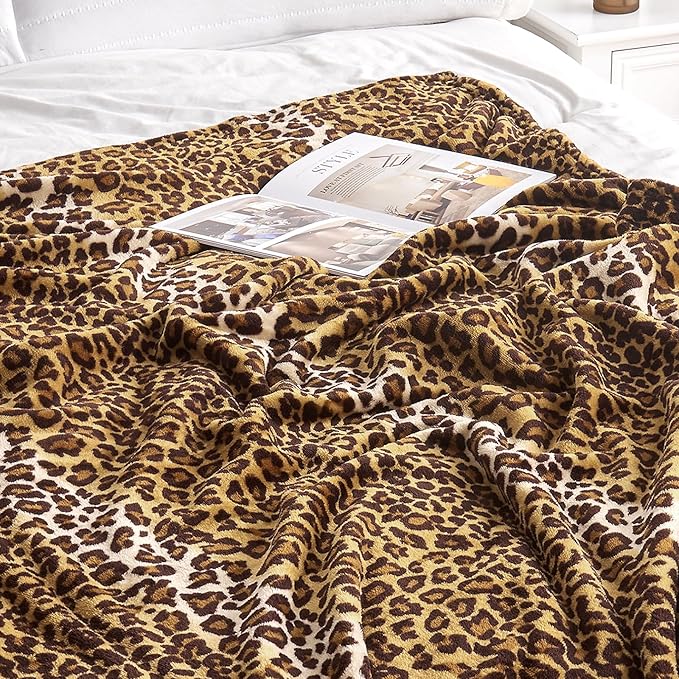 Edenleaf Fleece King Size Super Soft Cozy Leopard Print Blanket for Couch Bed, Cheetah Print Blanket for All Seasons 90"x108" (Dark Brown)