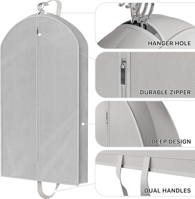 Simple Houseware 43-Inch Travel Garment Bag, Non-Woven Lightweight, Gray