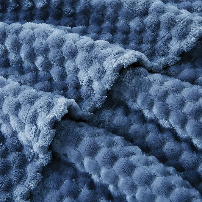 EXQ Home Gentle Soft Fleece Throw Blanket – Cozy Lightweight 3D Imitation Turtle Shell Jacquard Blanket for Couch Bed – All-Season Warm Fuzzy Flannel Blanket for Women Mom Her Gifts(84"x90",Dark Blue)