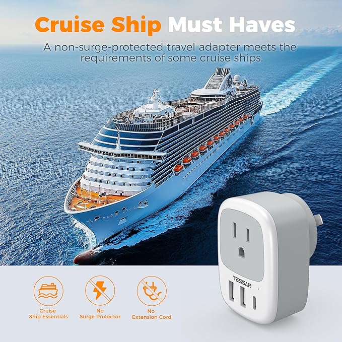 2 Pack New Zealand Power Adapter, TESSAN US to Australia Plug Adapter with 1 Electrical Outlet 3 USB Ports (1 USB C), Type I Travel Outlet Adaptor for USA to Australian Argentina China Fiji AU