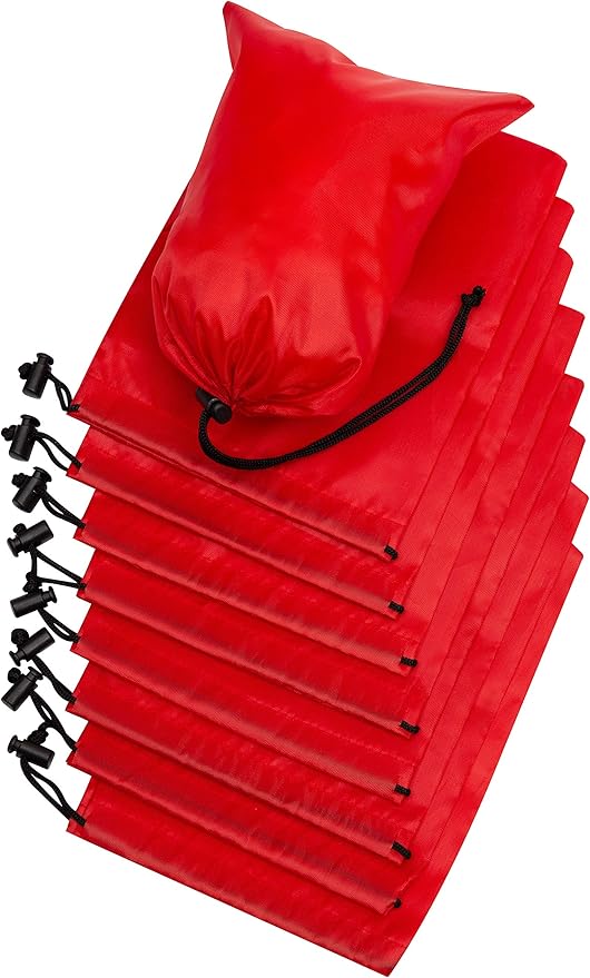 PALTERWEAR Drawstring Pouch with Toggle (6 x 8 Inch, 12 Pack, Red) Nylon Cinch and Ditty Bag for Travel, Office and Storage