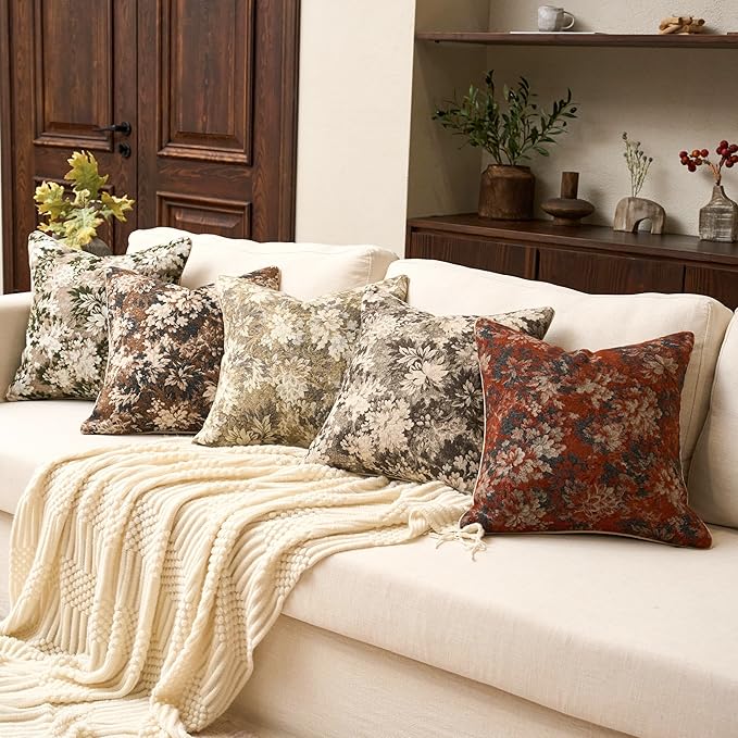 Yangest Neutral Floral Pillow Cover 12 x 20 Inches, Vintage Chenille Rectangle Throw Pillow Cover Soft Decorative Farmhouse Accent Couch Pillow Cover for Living Room Bedroom, Blue