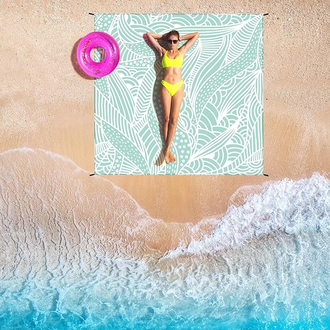 HIHOHO Beach Blanket Waterproof Sandproof Beach Mat for 1-8 Adults Quick Drying Durable Outdoor Picnic Mat for Beach Festival Travel Camping Hiking (LBL-Ripple, 79"×108"(6 Person))