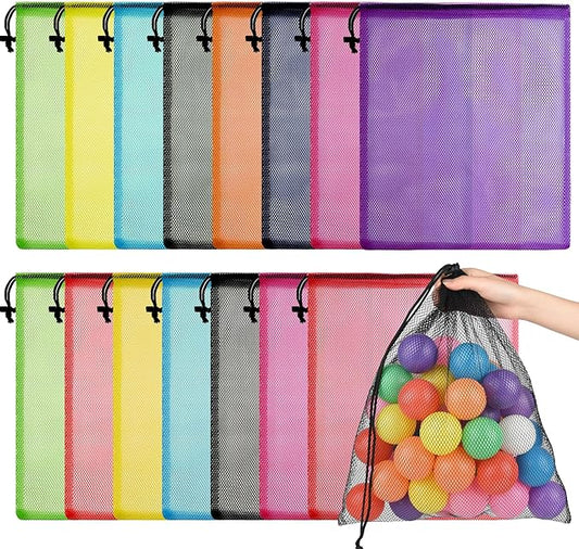 PLULON Mesh Bag Drawstring Mesh Laundry Bags, 18 x 12 Inch Nylon Drawstring Bag for Pool Beach Ball Toys Storage Bag for Collecting Travel Sports Gym (12, Multicolor)