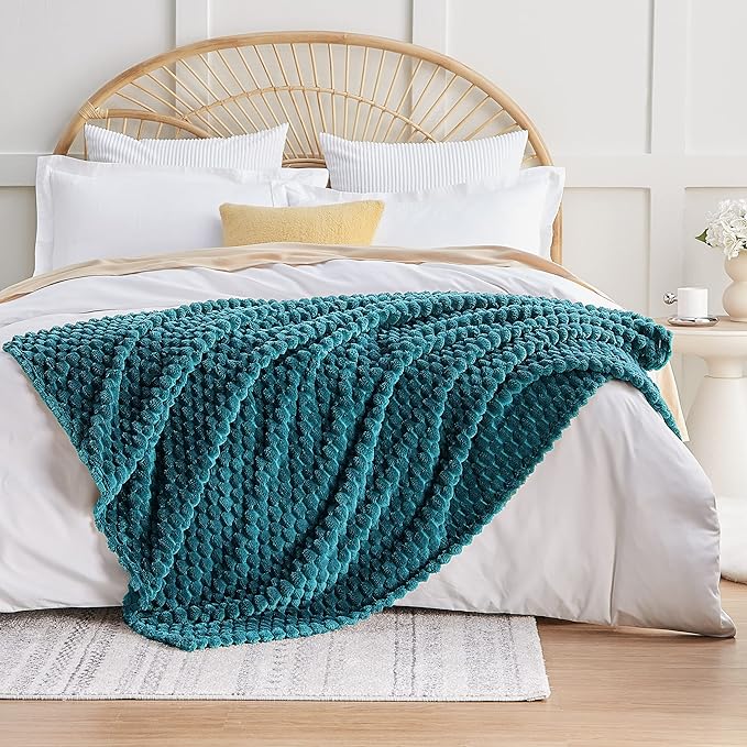 EXQ Home Fleece Blanket Twin Size for Couch or Bed - 3D Imitation Turtle Shell Jacquard Decorative Blankets - Cozy Soft Fuzzy Flannel Blanket Suitable for All Seasons(60"×80",Teal)