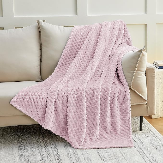 EXQ Home Gentle Soft Fleece Throw Blanket – Cozy Lightweight 3D Imitation Turtle Shell Jacquard Blanket for Couch Bed – All-Season Warm Fuzzy Flannel Blanket for Women Mom Gifts(50"x60",Purplish Pink)