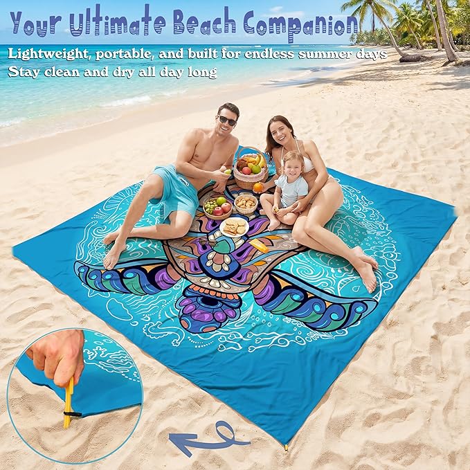 Aroveea Beach Blanket Waterproof Sandproof 1-7 Adult Oversized 78''X81''/10'X9' Lightweight Durable Compact Sand Free Beach Mat for Travel Camping Hiking Picnic Blanket