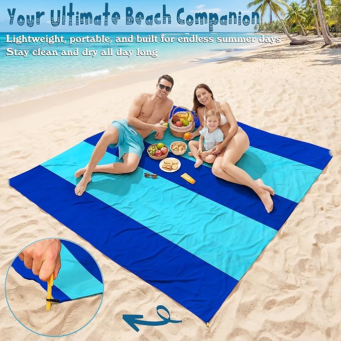 Aroveea Beach Blanket Waterproof Sandproof 1-7 Adult Oversized 78''X81''/10'X9' Lightweight Durable Compact Sand Free Beach Mat for Travel Camping Hiking Picnic Blanket