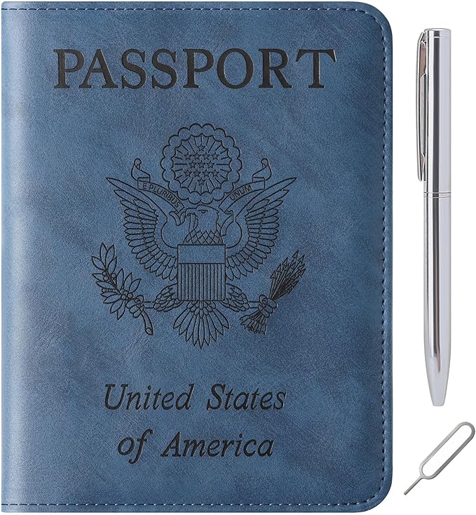 Passport Holder for Travel Essentials Wallet Rfid Blocking Cover Leather Case Vacation Travel Accessories for Women Men (602#Blue)