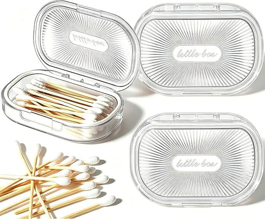 2 Pcs Hair Tie Container Small Portable Travel Cotton Swab Holder Dispenser with Lid Plastic Box Storage Containers for Small Items, 3.94 x 2.76 Inch(2Pces,White01)