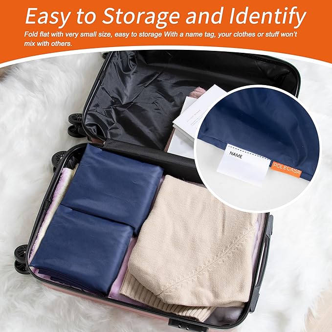 Polecasa Extra Heavy-Duty Laundry Bag 28x36”- Machine Washable Large Storage Bag with Reinforced Handles & Drawstring Closure & ID Tag for College Dorm Travel - Navy