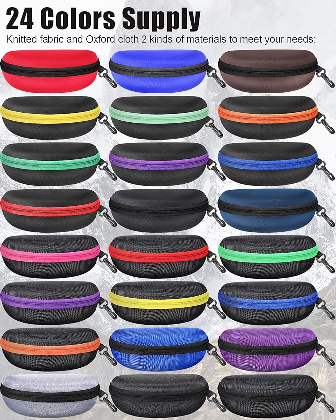 Treela 24 Pcs Sunglasses Case Portable Travel Hard Shell Zipper Frame Summer Eyeglasses Case with Plastic Hook for Women Men