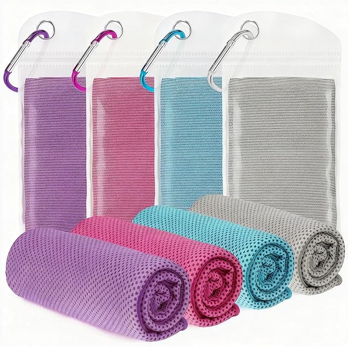 4 Pack Cooling Towels for Neck and Face(40"x12"), Cooling Neck Wraps, Ice Towel for Hot Weather, Soft Breathable Gym Towel, Cool Towel for Workout, Camping, Yoga, Sport, Running
