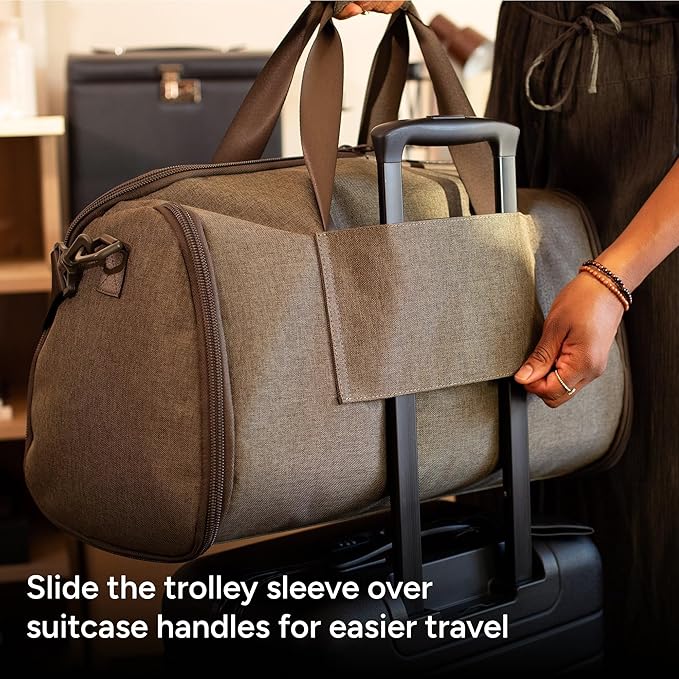 Halfday Convertible 2-in-1 Garment Duffel Weekender Bag 40L: Wrinkle-Free Travel (Hanging Suit Compartment, Shoe Pockets, Trolley Sleeve), Durable & Water-Resistant Carry-on, Stone
