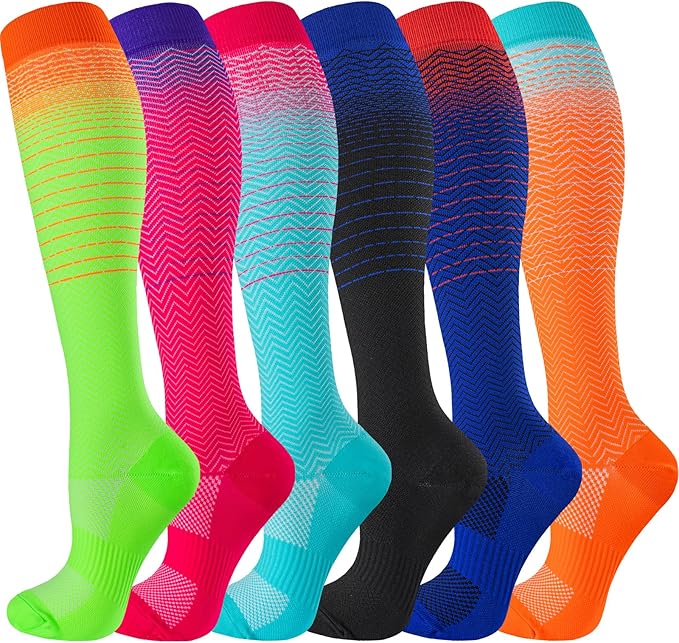 cerpite Compression Socks for Women & Men 6 Pairs Knee High Compression Socks 20-30 mmhg Best for Running,Nurse,Travel