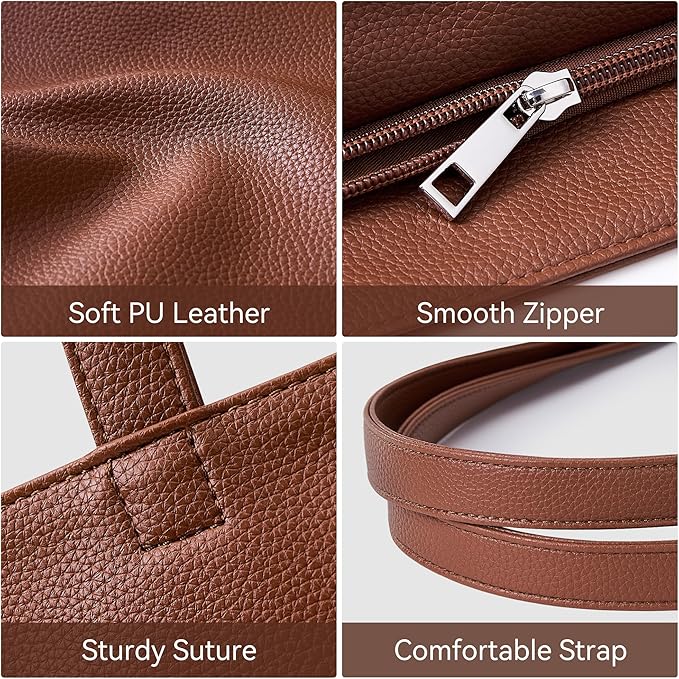 WLLWOO Soft Vegan Leather Tote Bag for Women Large Casual Hobo Handbags Zipper Shoulder Work Daily Weekender Travel Purse