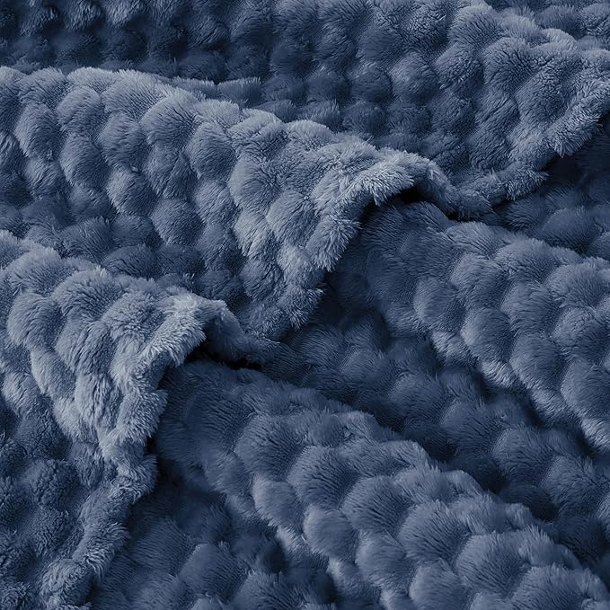 EXQ Home Gentle Soft Fleece Throw Blanket – Cozy Lightweight 3D Imitation Turtle Shell Jacquard Blanket for Couch Bed – All-Season Warm Fuzzy Flannel Blanket for Women Mom Her Gifts(50"x60",Navy Blue)
