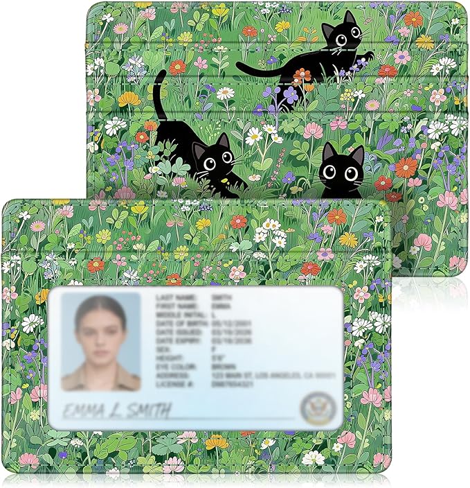 FINTIE Slim Minimalist Front Pocket Wallet, RFID Blocking Credit Card Holder Card Cases with ID Window for Men Women, Cat