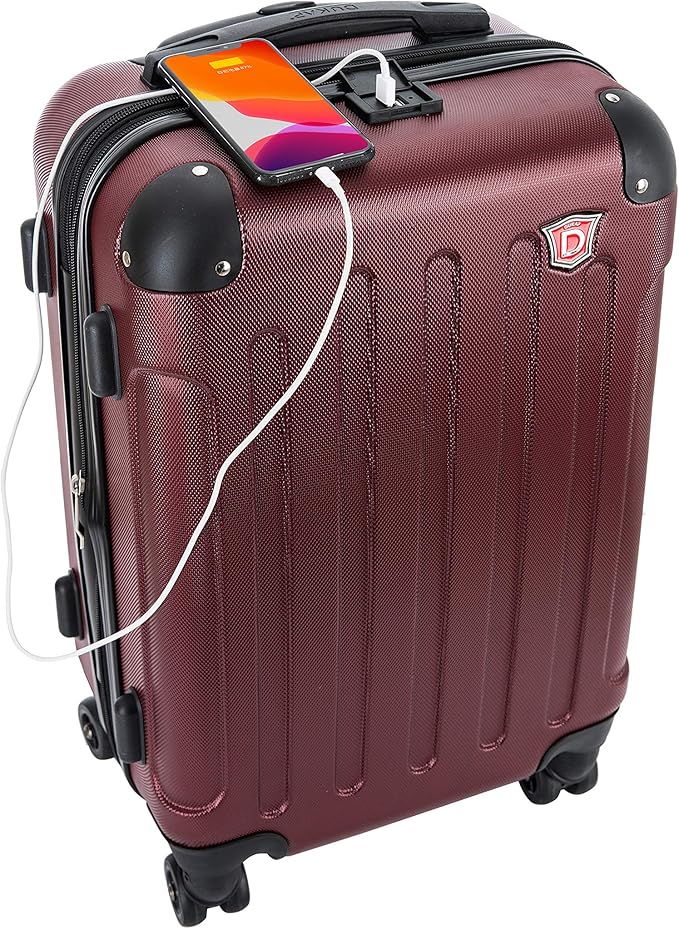 DUKAP INTELY Luggage with Integrated USB Port and Spinner Wheel | Spacious Travel Suitcase with TSA Lock and Ergonomic GEL Handle | 20 Inch Hardside Carry-On Luggage | Wine Red