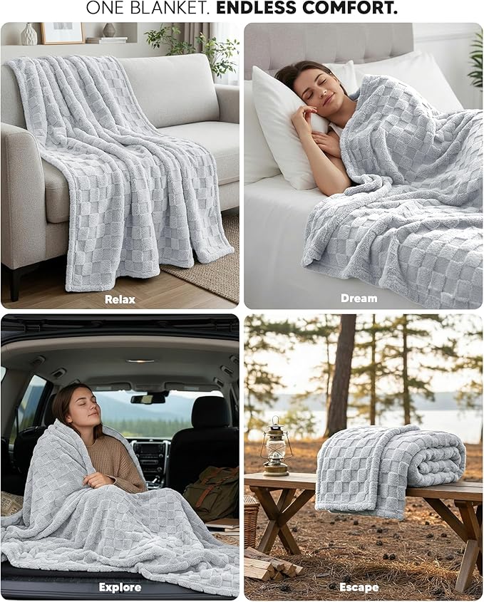 Utopia Bedding Cool Grey Checkered Fleece Twin Blanket for Couch, Bed, Soft Plush Cozy Blanket for Women and Men Home Decor, Ultra Comfy Travel-Friendly Bed Throws for Relaxation, 60x80 Inches