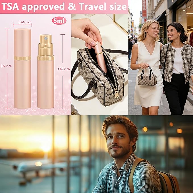 3Pcs 5ml Travel Perfume Atomizer Refillable, Mini Cologne Spray Bottle Empty, Perfume Spray Bottle, Fragrances Atomizer, Cologne Atomiser (Rose Gold - 3)