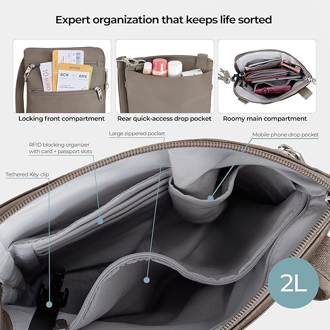 Travelon Anti-theft Classic Slim Double Zip Crossbody