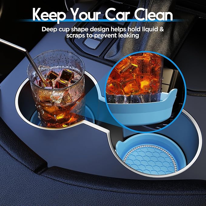 Amooca Car Cup Coaster Universal Non-Slip Cup Holders Bling Crystal Rhinestone Car Interior Accessories 4 Pack Light Blue