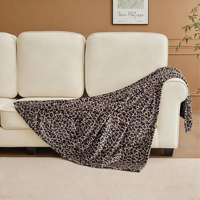 Edenleaf Leopard Print Blanket Fleece Throw for Bed Sofa Travel and Camping, Super Soft Cozy Fluffy Plush Cheetah Print Blanket for All Seasons 50"x60" (Mocha Brown)