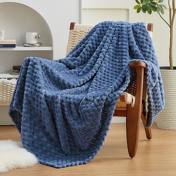 EXQ Home Gentle Soft Fleece Throw Blanket – Cozy Lightweight 3D Imitation Turtle Shell Jacquard Blanket for Couch Bed – All-Season Warm Fuzzy Flannel Blanket for Women Mom Her Gifts(84"x90",Dark Blue)