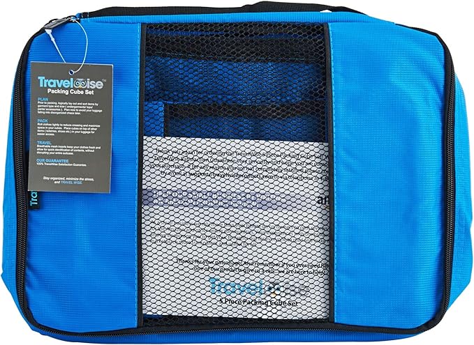 Travel Wise Packing Cubes for Travel - 5 Piece Set with Pattern Design, Lightweight Ripstop Nylon Luggage Organizers with Mesh Panel, Small Medium Large Sizes