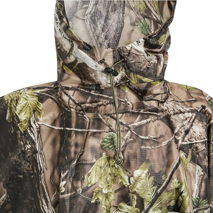 AUSCAMOTEK Camouflage Rain Poncho Hooded Waterproof Camo Raincoat with Blind Pattern for Hunting Hiking Camping Fishing