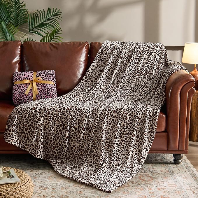 BEDELITE Fleece Blanke for Couch & Bed Leopard Print Throw Blanket – Soft Blanket, Cozy Lightweight Fleece Animal Print Throw, 50"x 60", Snow Leopard