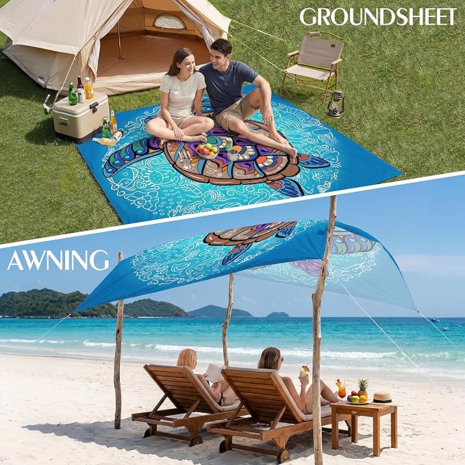 Aroveea Beach Blanket Waterproof Sandproof 1-7 Adult Oversized 78''X81''/10'X9' Lightweight Durable Compact Sand Free Beach Mat for Travel Camping Hiking Picnic Blanket