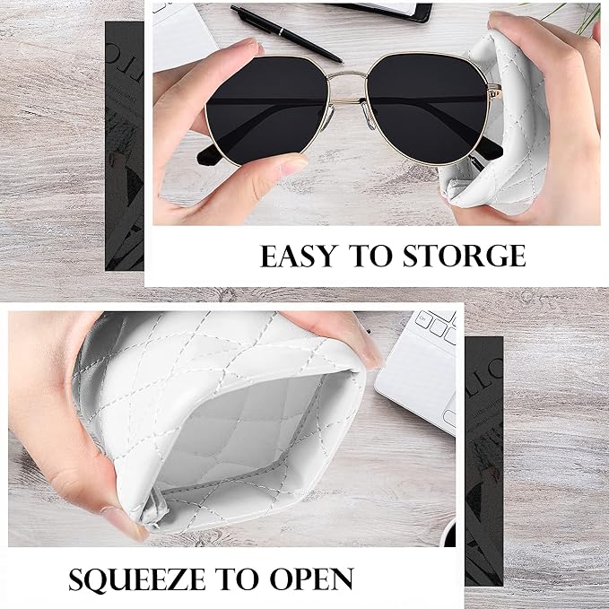 Squeeze Top Sunglass Pouch - Portable Sunglass Organizer Pouch Bags Soft PU Leather Glasses 2 Pack