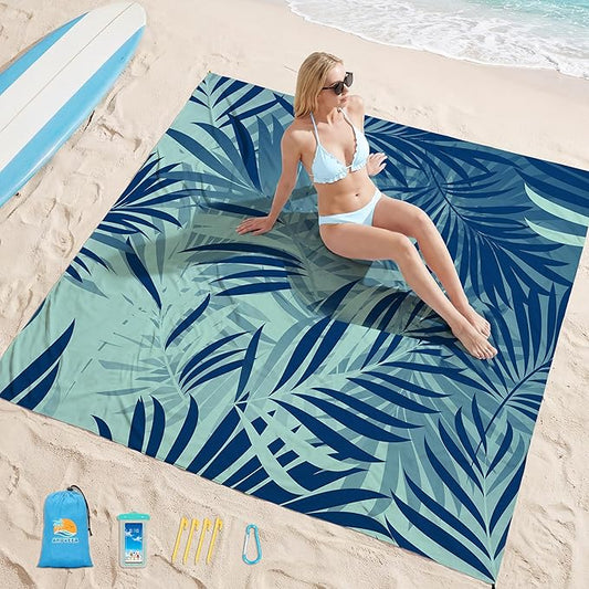 Aroveea Beach Blanket Waterproof Sandproof 1-7 Adult Oversized 78''X81''/10'X9' Lightweight Durable Compact Sand Free Beach Mat for Travel Camping Hiking Picnic Blanket