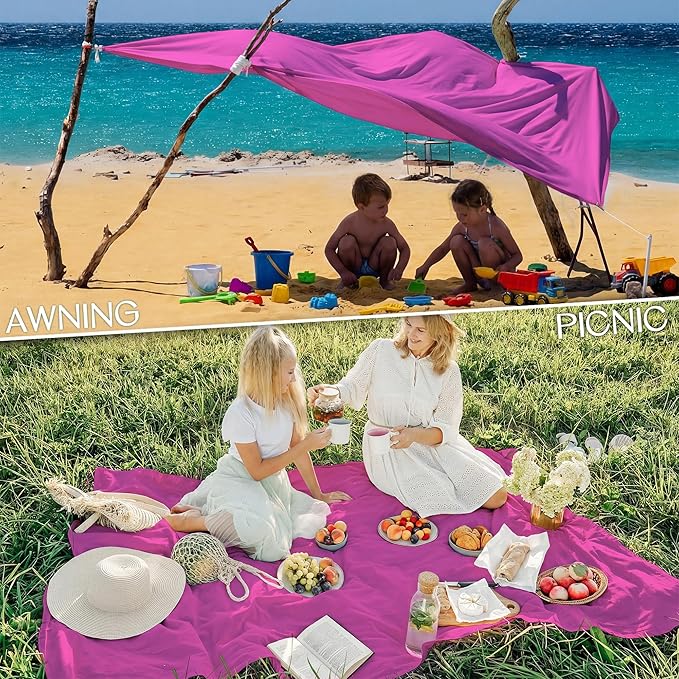 BYDOLL Beach Blanket Waterproof Sandproof Large Sand Free,78''X81''/10'X9' Oversized Sandless Lightweight Blanket Picnic Mat for Beach Travel Camping Hiking with Stakes