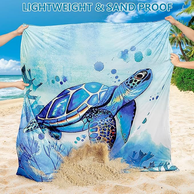 HIHOHO Beach Blanket Waterproof Sandproof Beach Mat for 1-8 Adults Quick Drying Durable Outdoor Picnic Mat for Beach Festival Travel Camping Hiking (BL-Seaturtle, 79"×83"(4 Person))