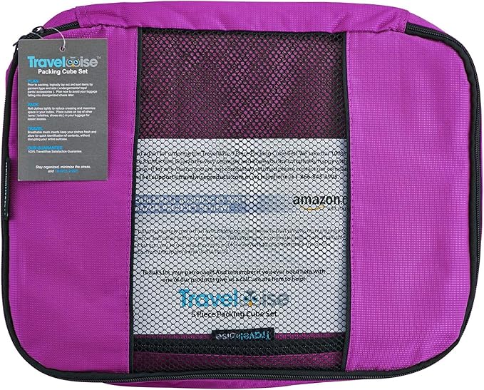 Travel Wise Packing Cubes for Travel - 5 Piece Set with Pattern Design, Lightweight Ripstop Nylon Luggage Organizers with Mesh Panel, Small Medium Large Sizes