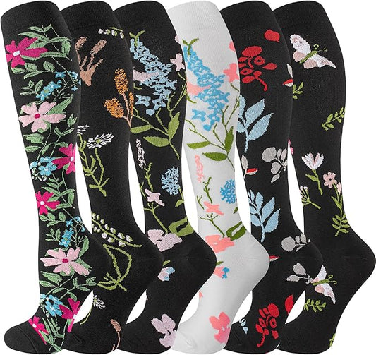 cerpite Compression Socks for Women & Men 6 Pairs Knee High Compression Socks 20-30 mmhg Best for Running,Nurse,Travel