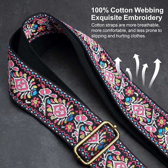 Nefelibata Purse Strap-2"Crazy Horse Leather Bag Strap Adjustable Replacement,Retro Jacquard Embroidery Crossbody Straps