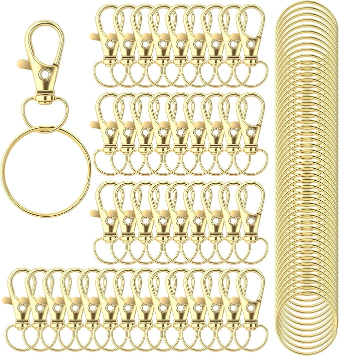 HXSEMAYIG 100PCS Keychain Hooks with Key Rings，Metal Swivel Lobster Claw Clasps, for Keychain Clip Lanyard, Jewelry Making, Crafts
